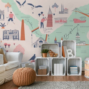 Landkarte Tapete Istanbul Panorama Wand wandbild Peel and Stick Maps Tapeten