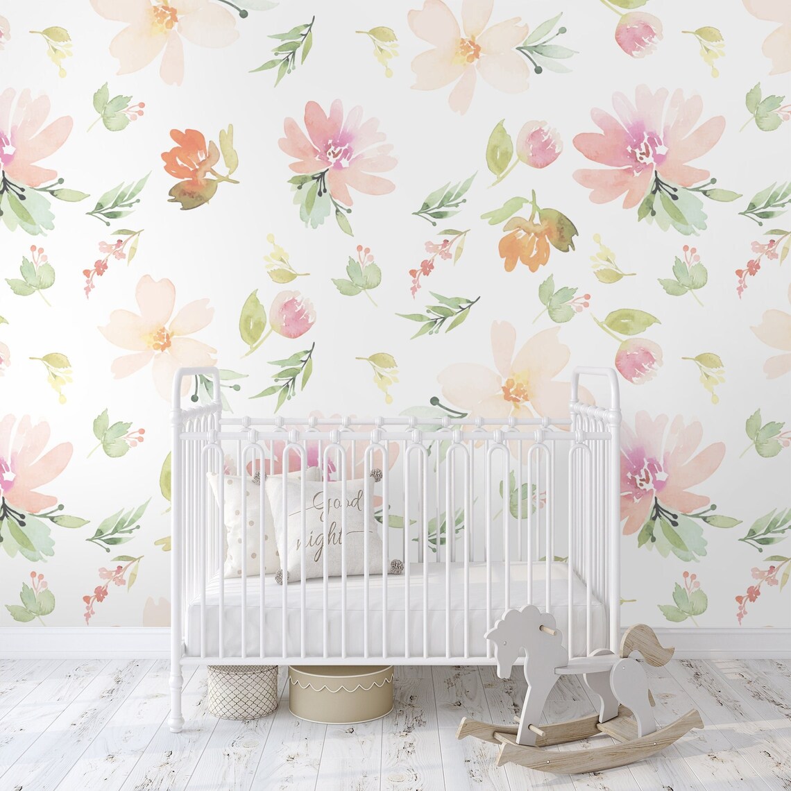 Soft Watercolor Floral Wallpaper | Nursery Floral Wall Mural | Pink ...
