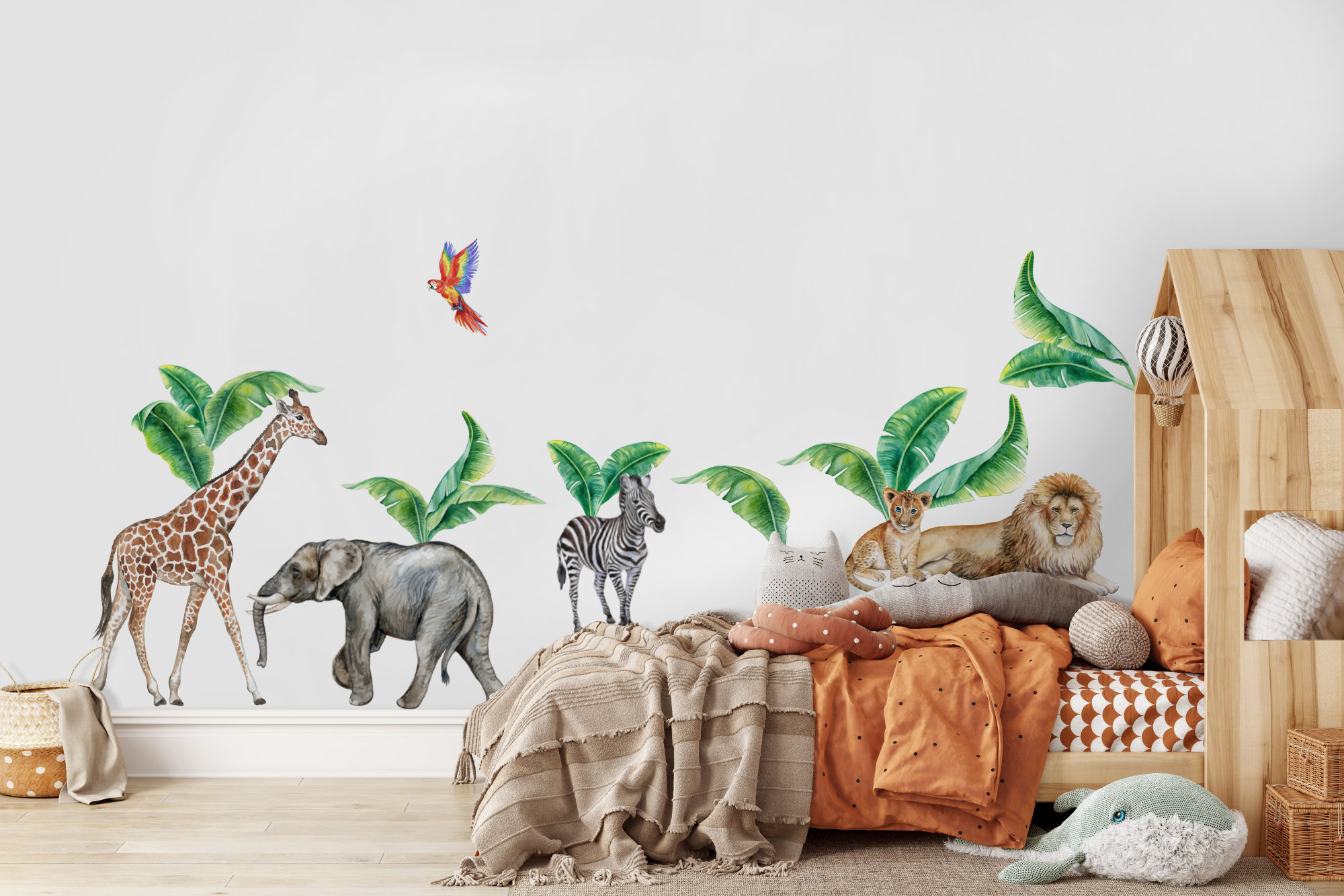 Safari Animals Wall Decal Peel and Stick Colorful Parrot | Etsy