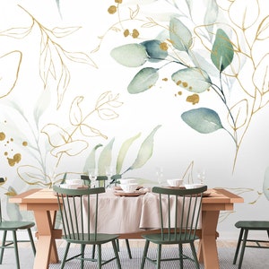 Watercolor Eucalyptus Leaf Wallpaper Peel and Stick Soft Green Leaves Wall Mural image 2
