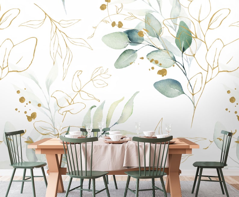 Watercolor Eucalyptus Leaf Wallpaper Peel and Stick Soft Green Leaves Wall Mural image 2