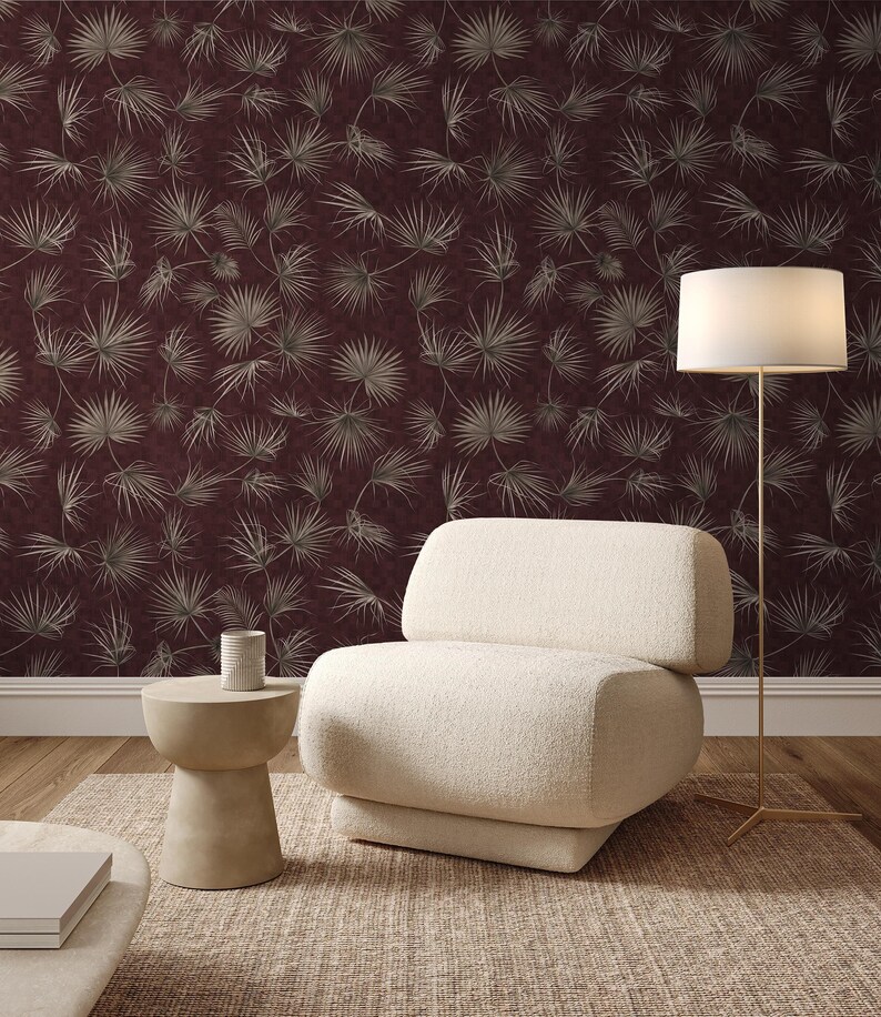 Rustic Tropical Palm Leaves Wallpaper | Elegant Hummingbird Botanical ...