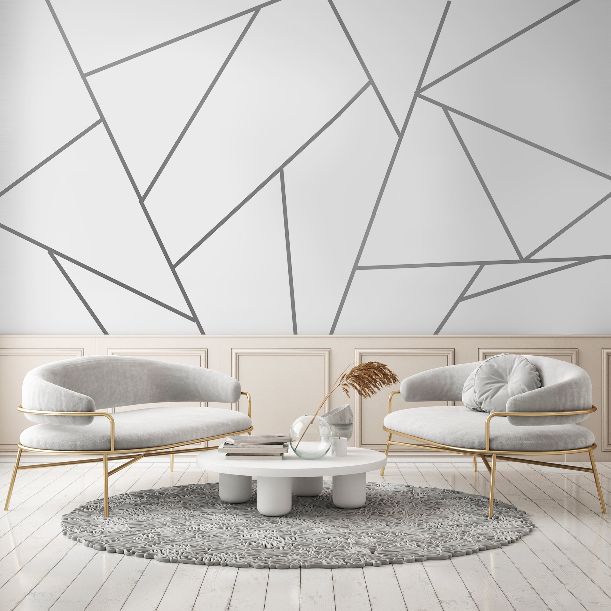 Gold Silver Wall Decal Geometric Line Wall Sticker Peel Etsy