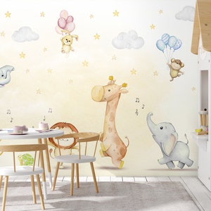 Kids Wallpaper Peel and Stick Cute Safari Animals Dancing Wall Mural - Etsy