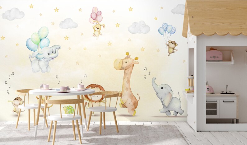 Kids Wallpaper Peel and Stick Cute Safari Animals Dancing Wall Mural - Etsy
