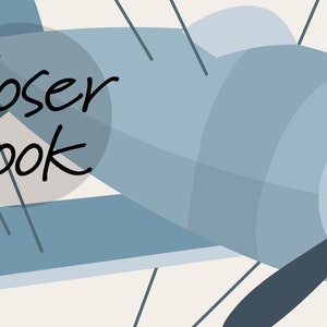 May include: A blue and gray cartoon airplane with a propeller. The text "Closer Look" is written in a circle in the upper left corner of the image.