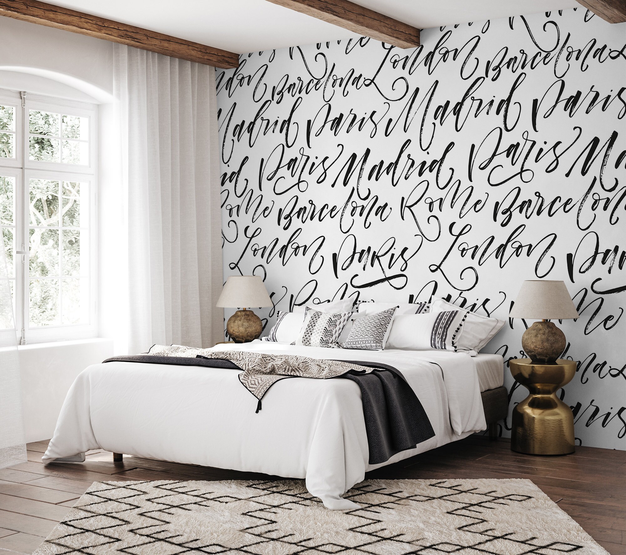 Hand Drawn Script Wallpaper Peel and Stick | City Name Calligraphy Wall ...
