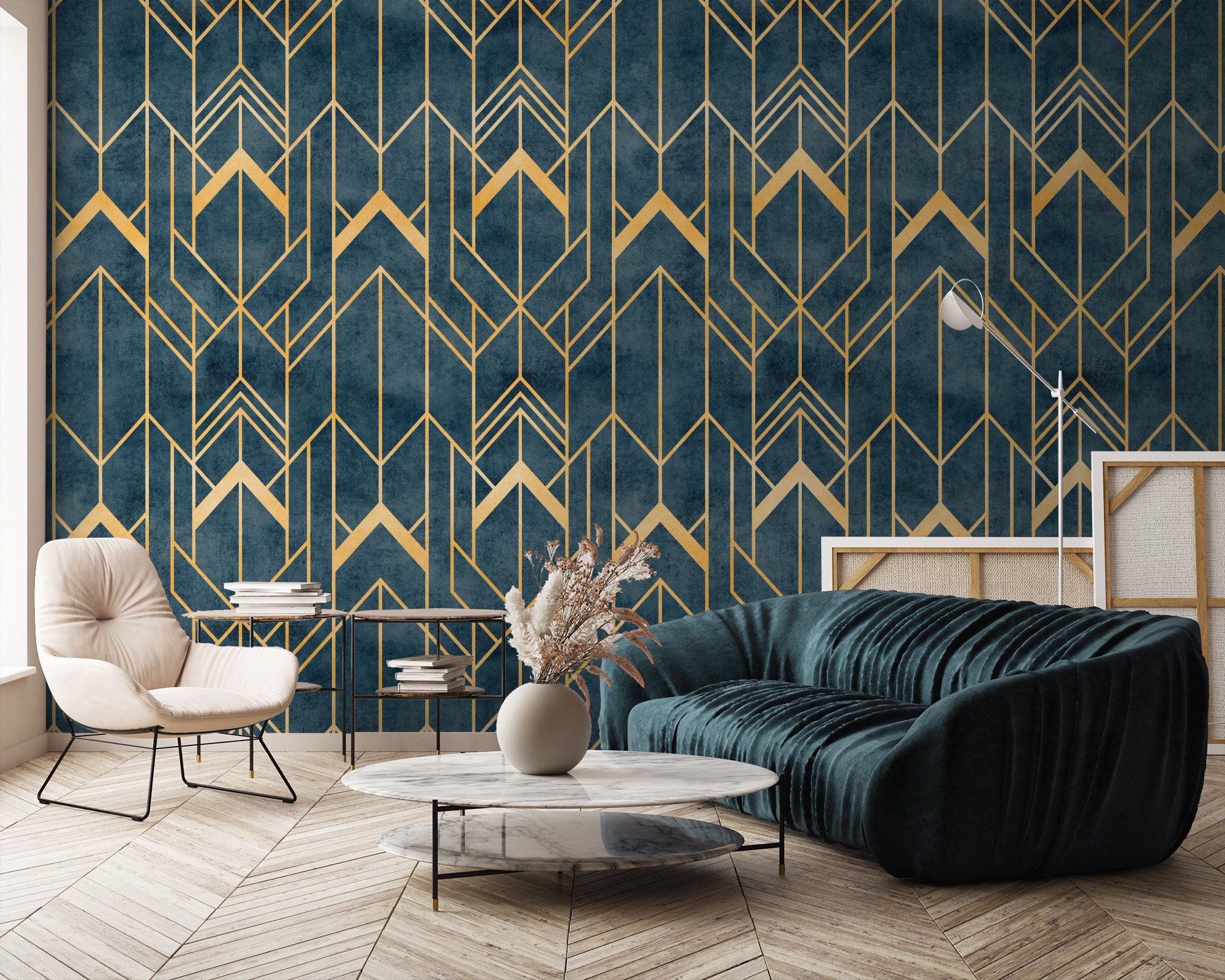 Art Deco Wallpaper Geometric Line Art Wall Mural Peel and Stick - Etsy