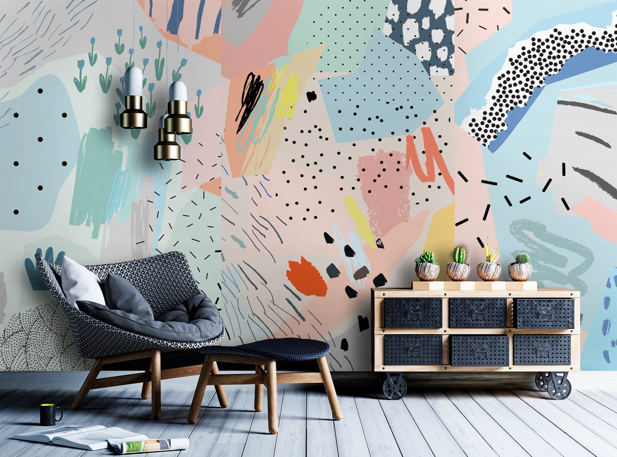 Art Wallpaper Peel and Stick | Colorful Abstract Shape Art Wall Mural ...