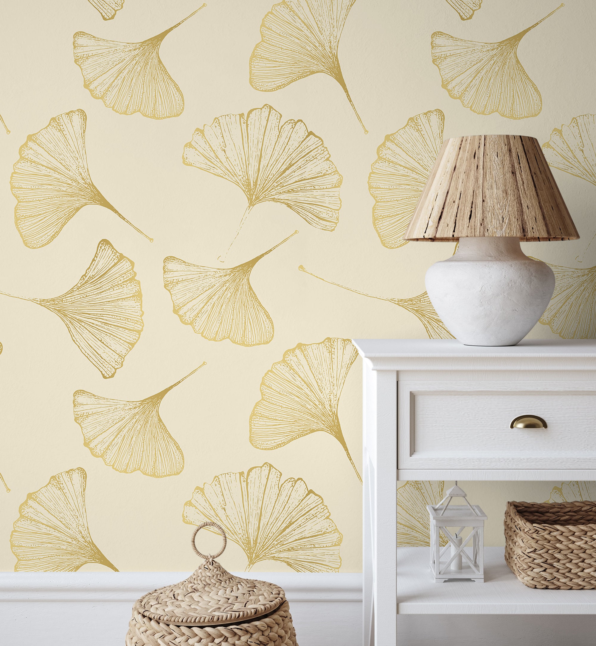 Black and Gold Ginko Leaves – beautiful wall mural – Photowall