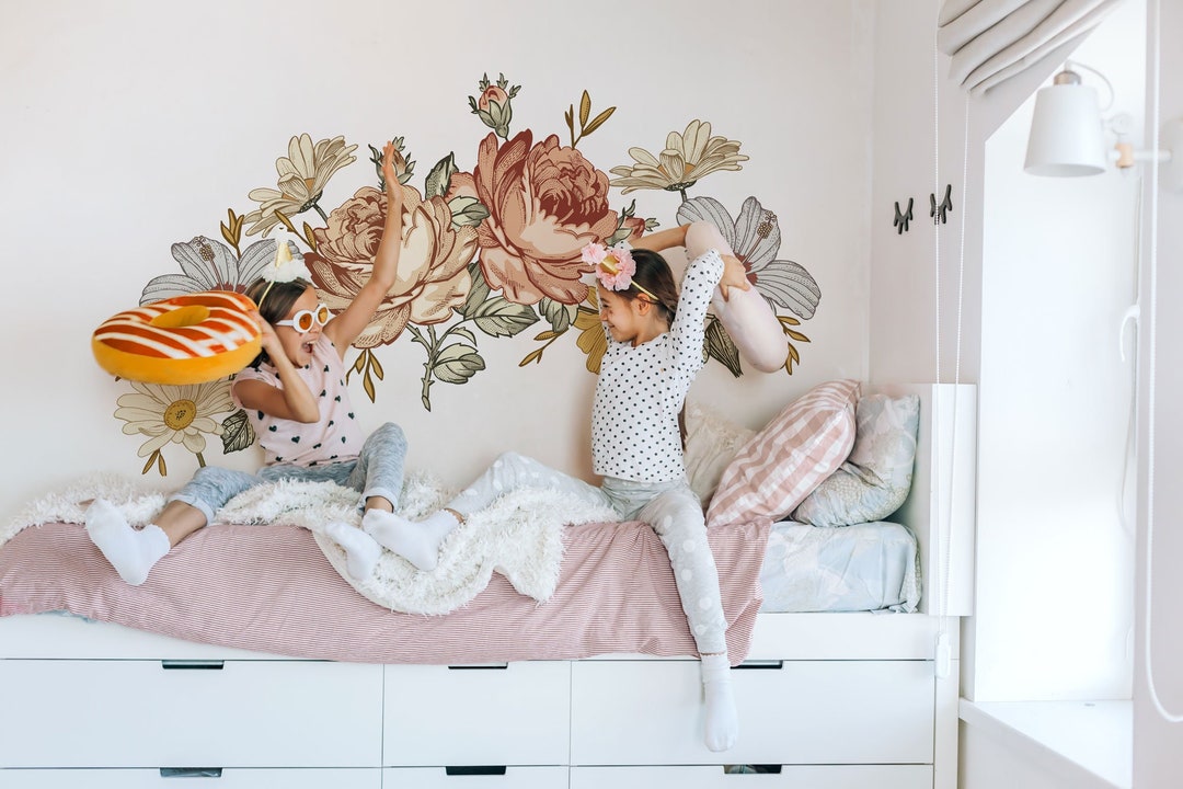 Soft Nursery Floral Wall Decal | for Kids Vintage Peony Flower Wall ...