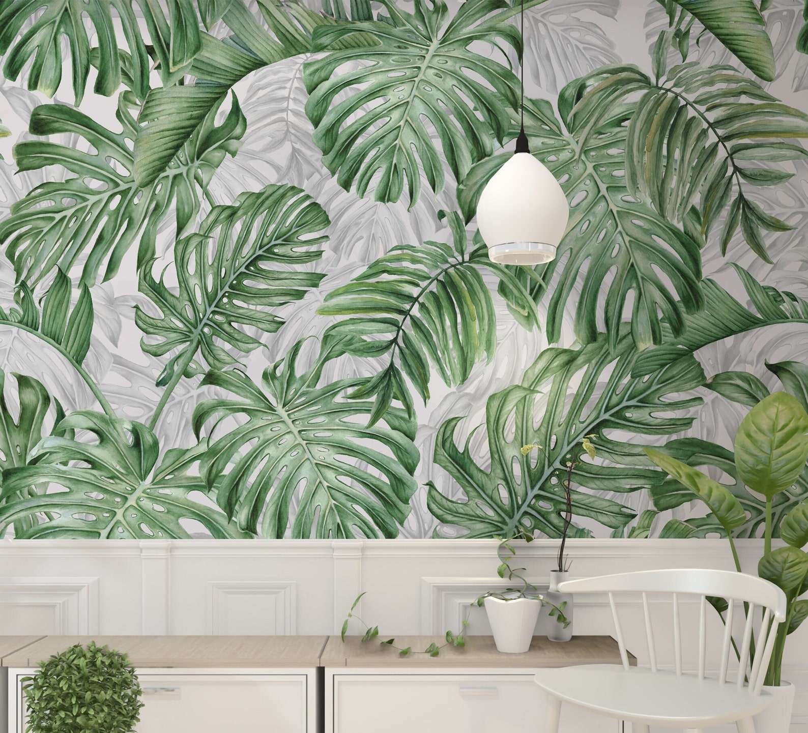 Leaf Wallpaper Peel and Stick Watercolor Tropical Leaves Wall Etsy