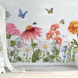 Carta da parati floreale per bambini, graziosi giardini fioriti, murale staccabile e attaccabile