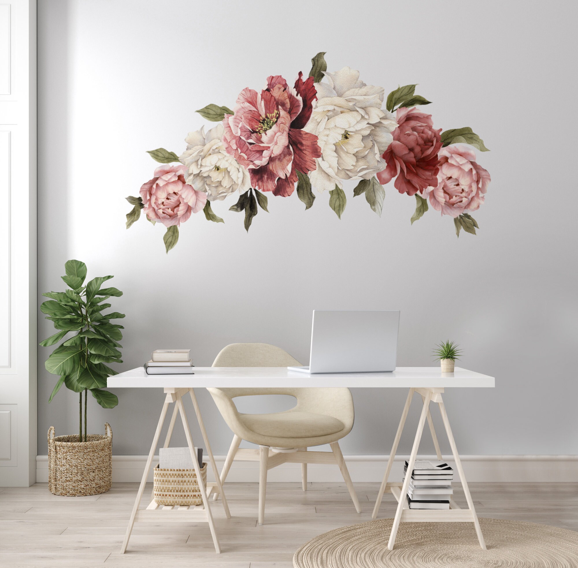 Peony Flowers Wall Decal Watercolor Floral Flowers Peel and Stick Fabr –  RoyalWallSkins