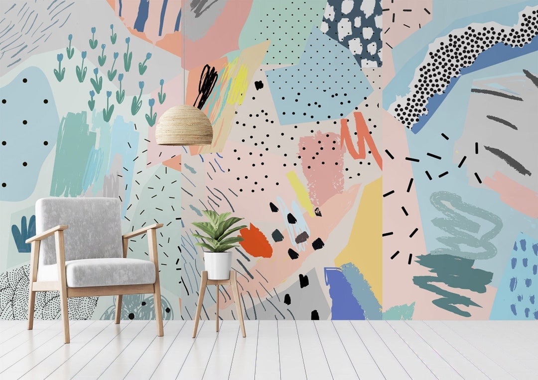 Art Wallpaper Peel and Stick | Colorful Abstract Shape Art Wall Mural ...