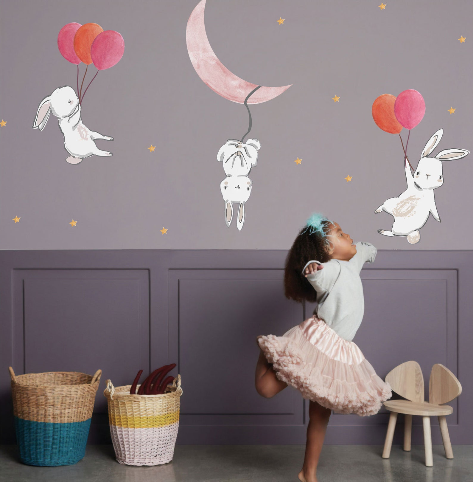 Kids Wall Decal Cute Bunny Wall Sticker With Colorful | Etsy