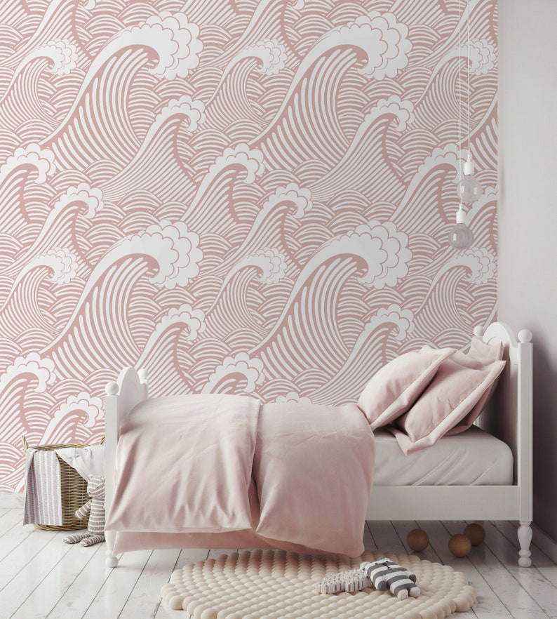 Wave Wallpaper Peel and Stick Pink Blue Ocean Waves Wall - Etsy