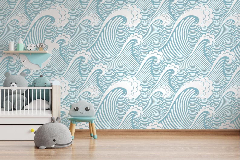 Wave Wallpaper Peel and Stick Pink Blue Ocean Waves Wall - Etsy