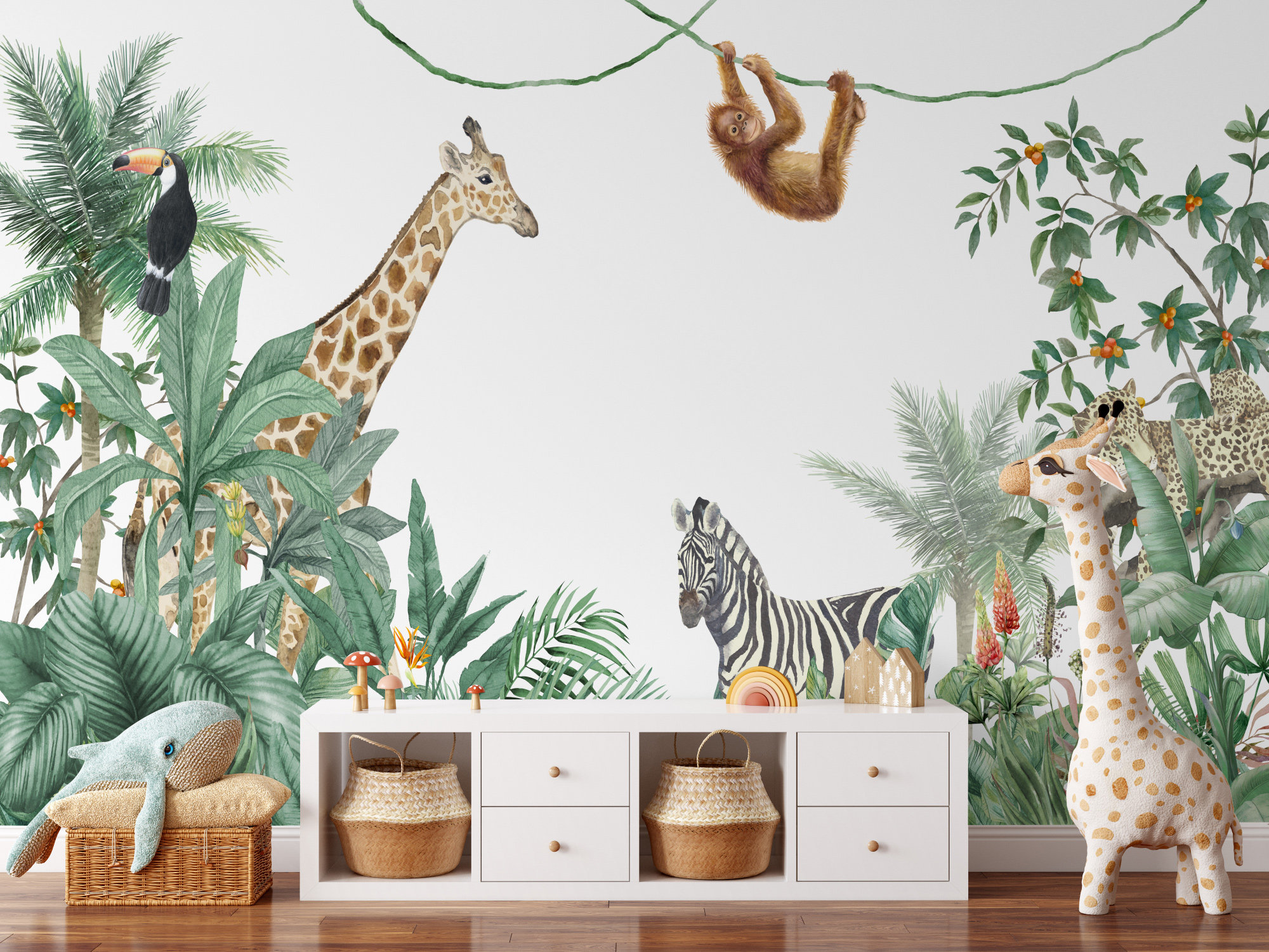 Cute Safari Animals Wallpaper Peel and Stick | Watercolor Kids Animal ...