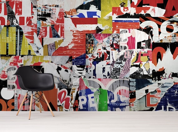 Graffiti Wallpaper Street Art Wallpaper Peel and Stick | Street Collage Art Wall Mural