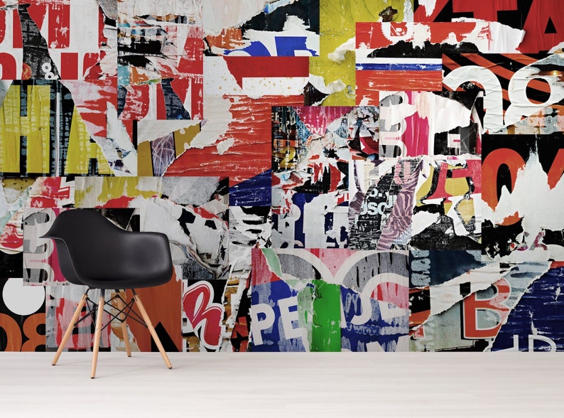Graffiti Wallpaper Street Art Wallpaper Peel and Stick | Street Collage Art Wall Mural image 1