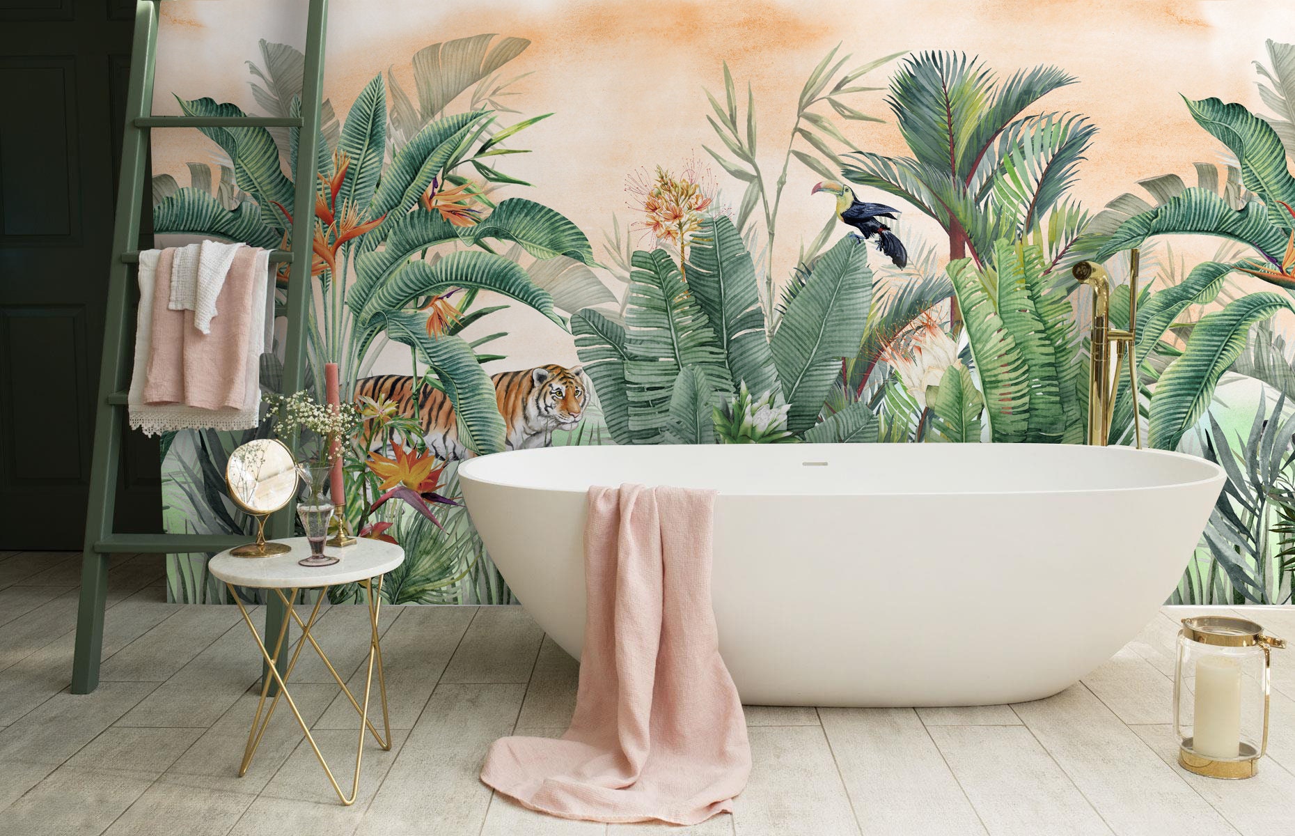 Tropical Wallpaper Tiger and Exotic Forest Wall Mural Peel and Stick - Etsy