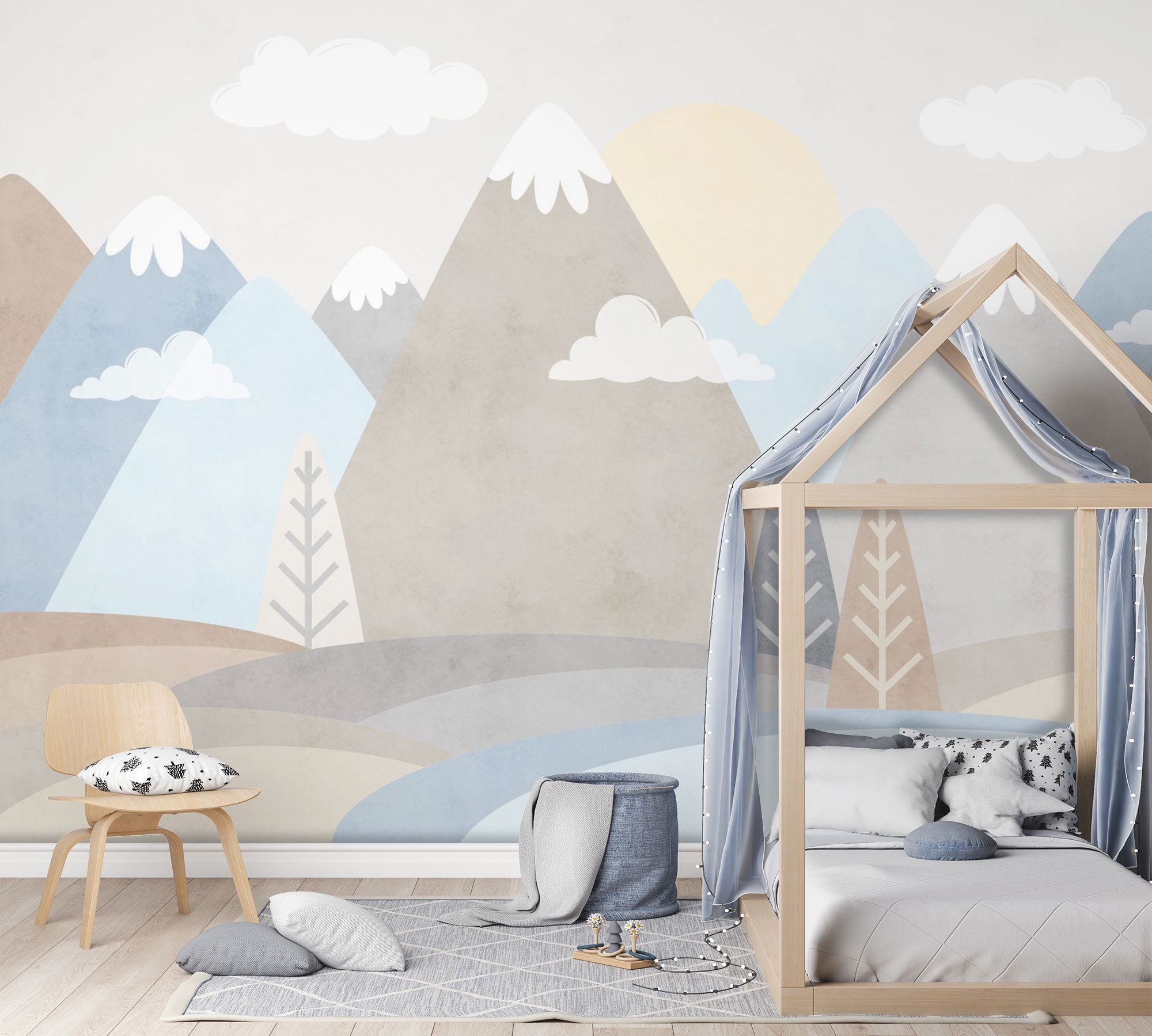 Nursery Mountain Wallpaper Peel and Stick Kids Soft Mountain Etsy