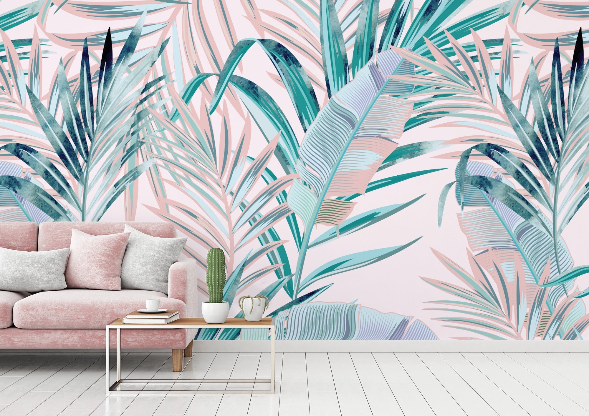 Premium Photo  A tropical wallpaper with a tropical pattern and a pink  flower