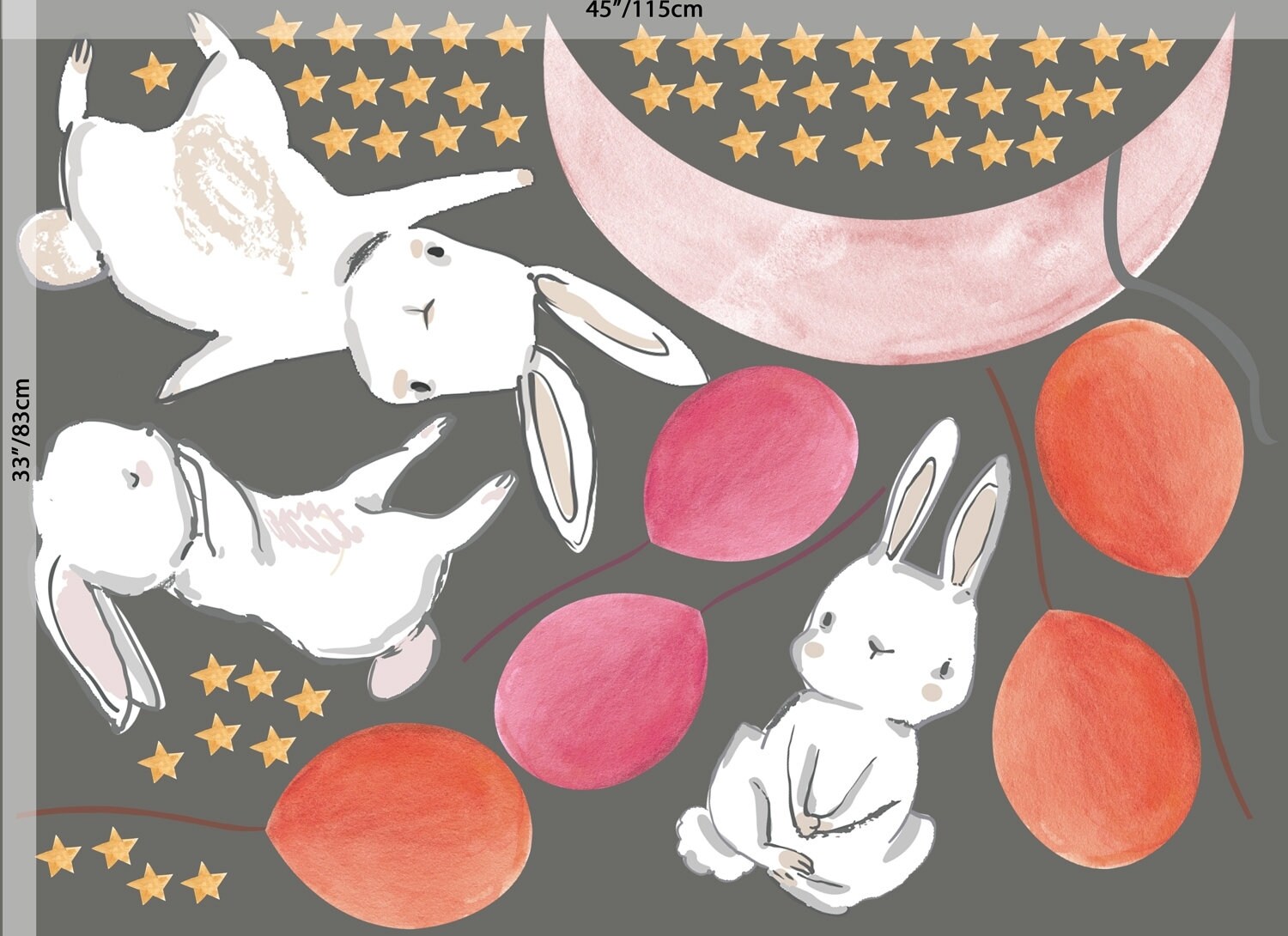 Kids Wall Decal Cute Bunny Wall Sticker With Colorful | Etsy