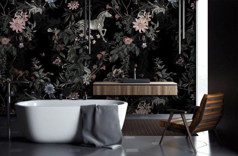 Dark Botanical Wallpaper Peel and Stick Vintage Tropical | Etsy UK