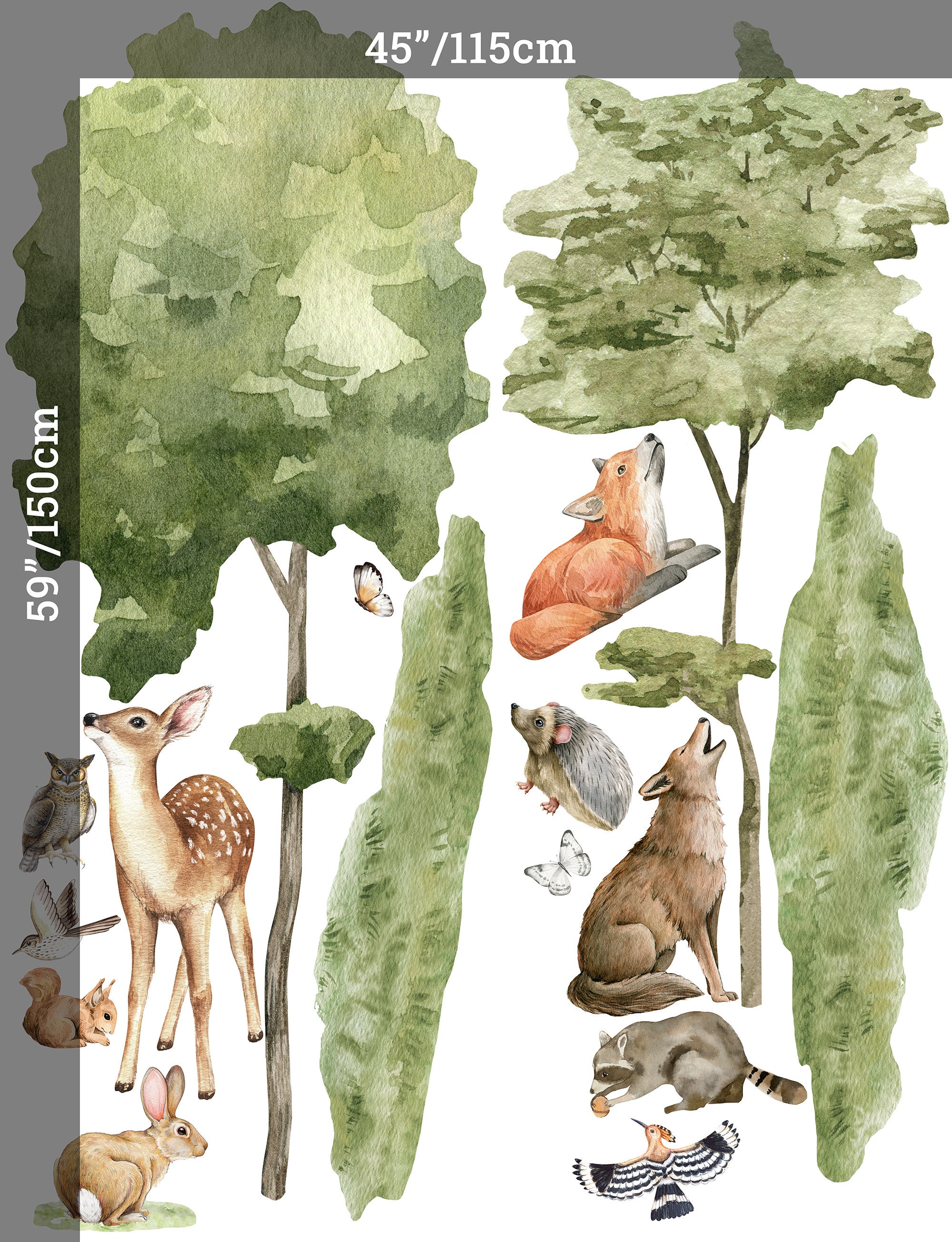 Kids Forest Animals Wall Decal | Cute Animals With Big Trees Wall ...