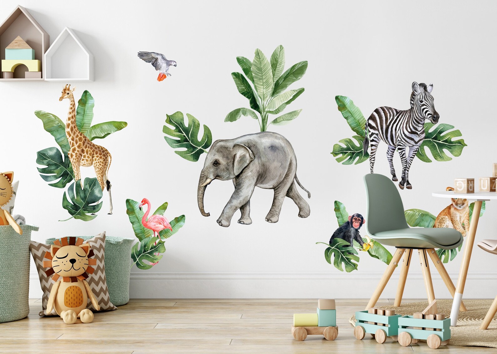 Kids Wall Decal Peel and Stick Cute Safari Animals Wall | Etsy