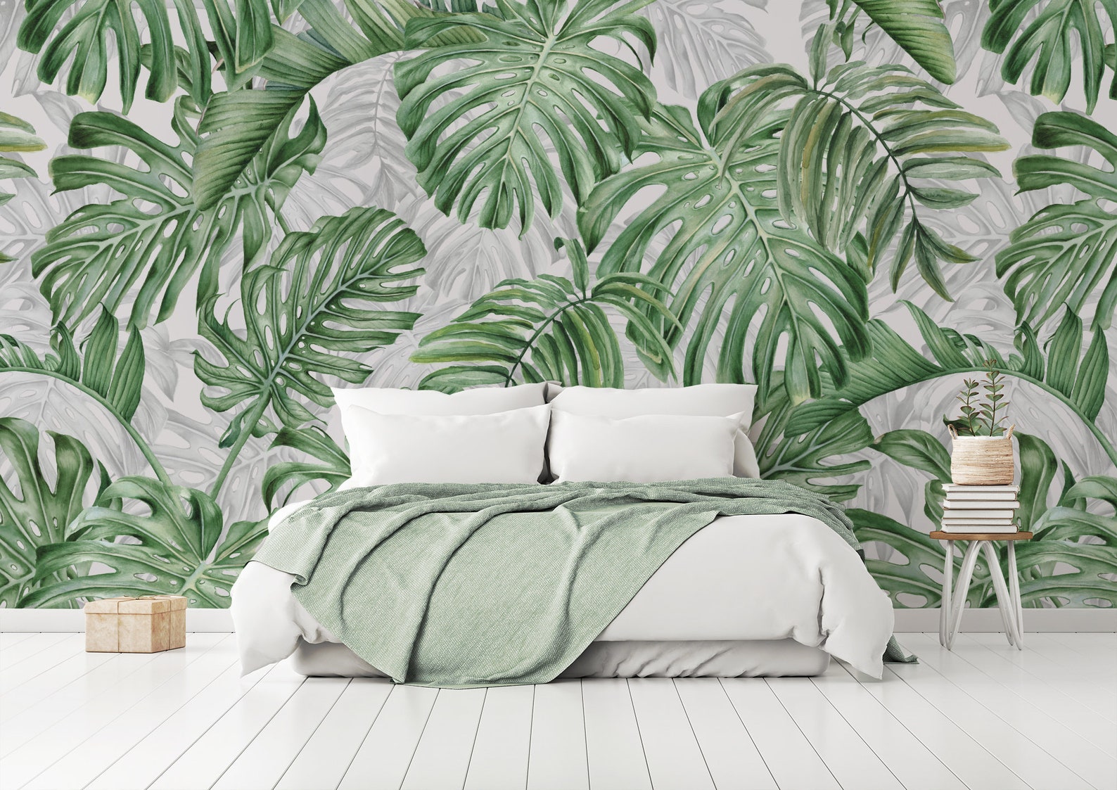 Leaf Wallpaper Peel and Stick Watercolor Tropical Leaves Wall Mural - Etsy