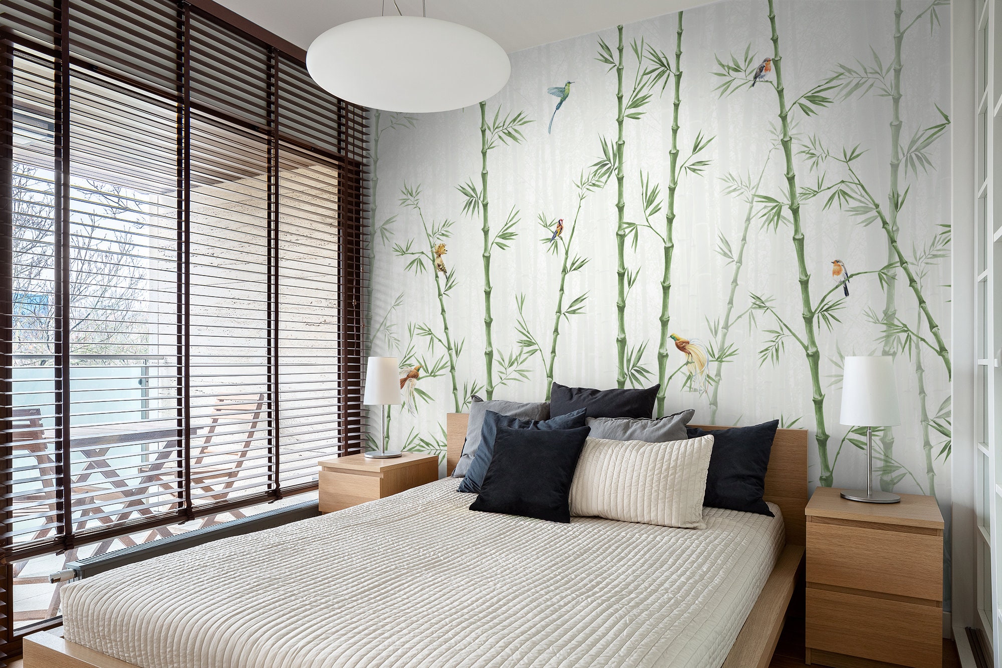 🥇 Wall mural or wallpaper bamboo landscape with birds relaxing zen 🥇