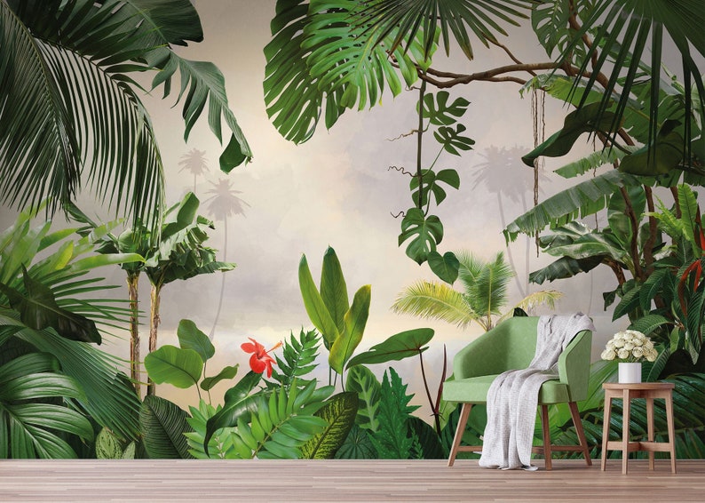 Tropical Wallpaper Peel and Stick Exotic Rainforest Wall Mural Etsy