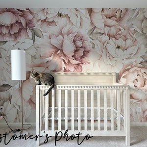Pastel Peony Wallpaper Peel and Stick | Watercolor Soft Floral Wall ...