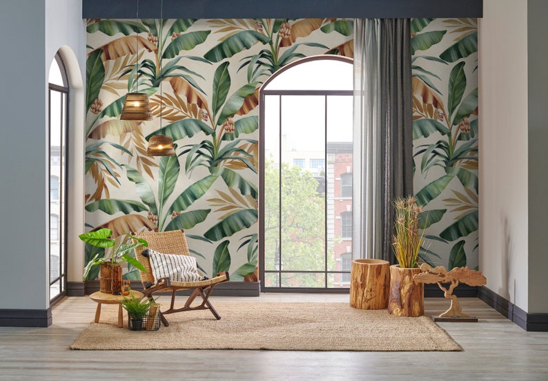 Banana Leaf Wallpaper Peel and Stick Tropical Leaves Wall Mural - Etsy