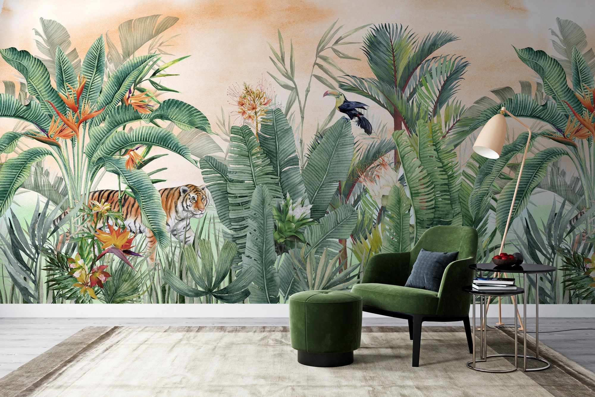 Tropical Wallpaper Tiger and Exotic Forest Wall Mural Peel and Stick - Etsy