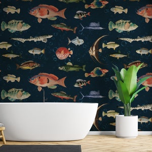 Fish Wallpaper Peel and Stick Vintage Fish Wall Mural image 5