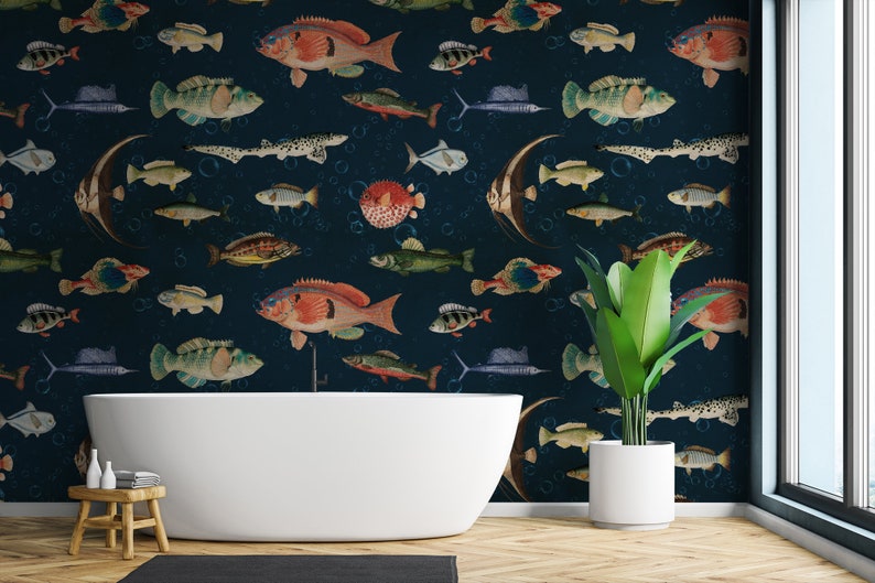 Fish Wallpaper Peel and Stick Vintage Fish Wall Mural | Etsy