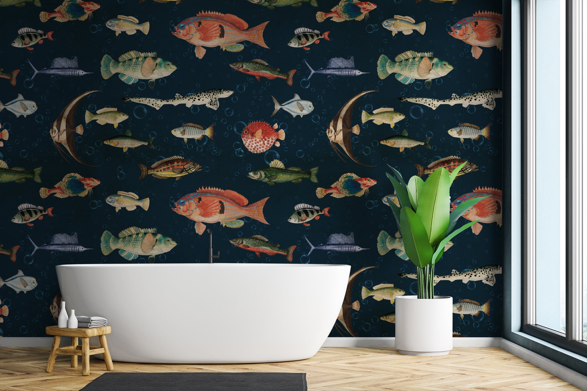Fish Wallpaper Peel and Stick Vintage Fish Wall Mural | Etsy