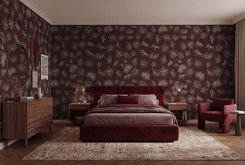 Rustic Tropical Palm Leaves Wallpaper | Elegant Hummingbird Botanical ...