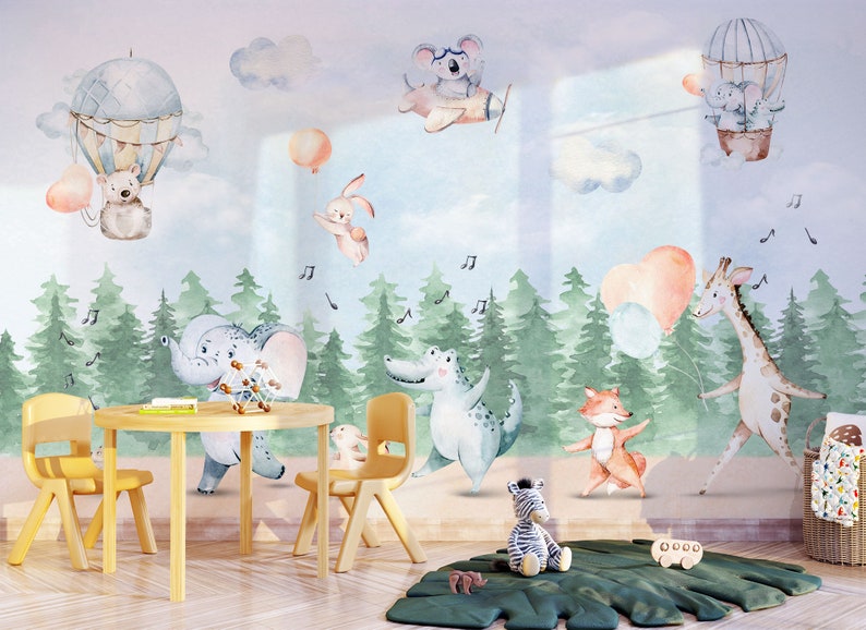 Kids Wallpaper Peel and Stick Cute Animals Dancing Wall Mural - Etsy