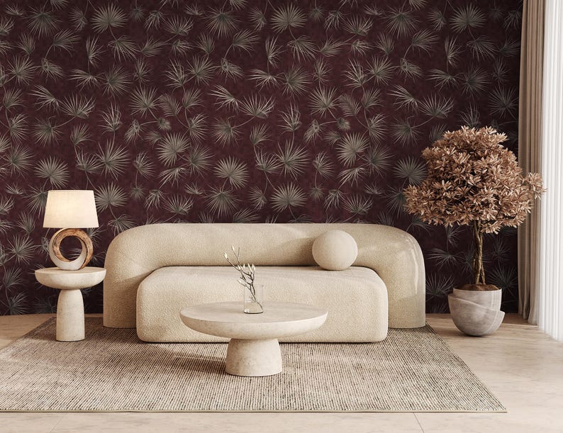 Rustic Tropical Palm Leaves Wallpaper | Elegant Hummingbird Botanical ...