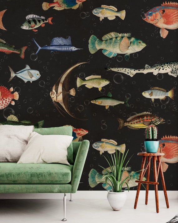 Fish Wallpaper Peel and Stick Vintage Fish Wall Mural - Etsy Fish Wallpaper Peel and Stick Vintage Fish Wall Mural - Etsy