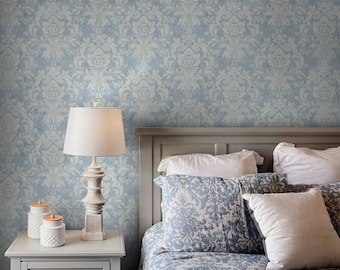 Damask Pattern Wallpaper Vintage Damask Wall Mural Floral Damask Peel and Stick Wallpaper