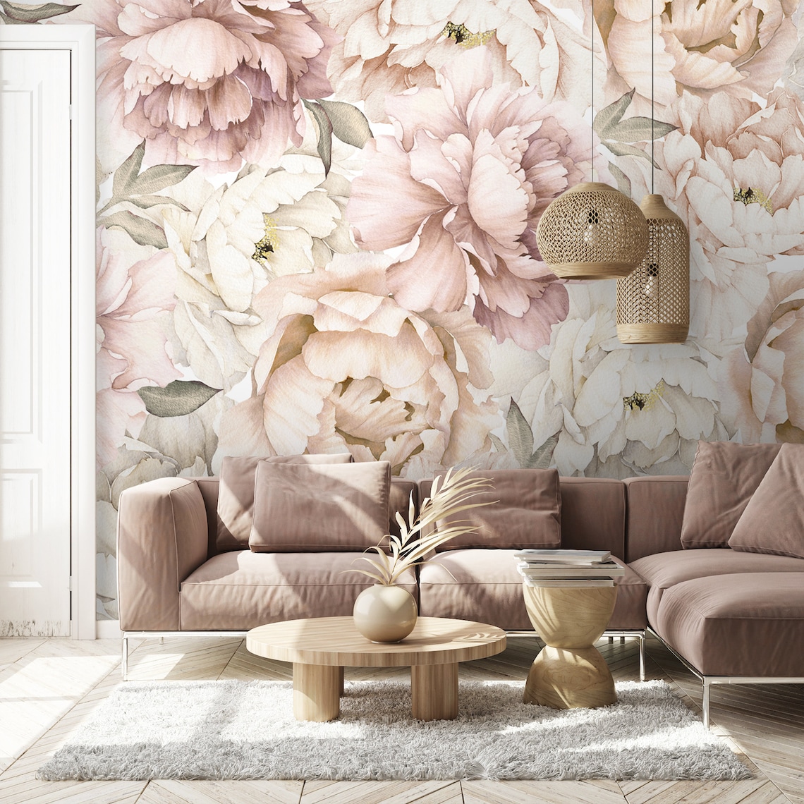 Pastel Peony Wallpaper Peel and Stick Watercolor Soft Floral - Etsy ...