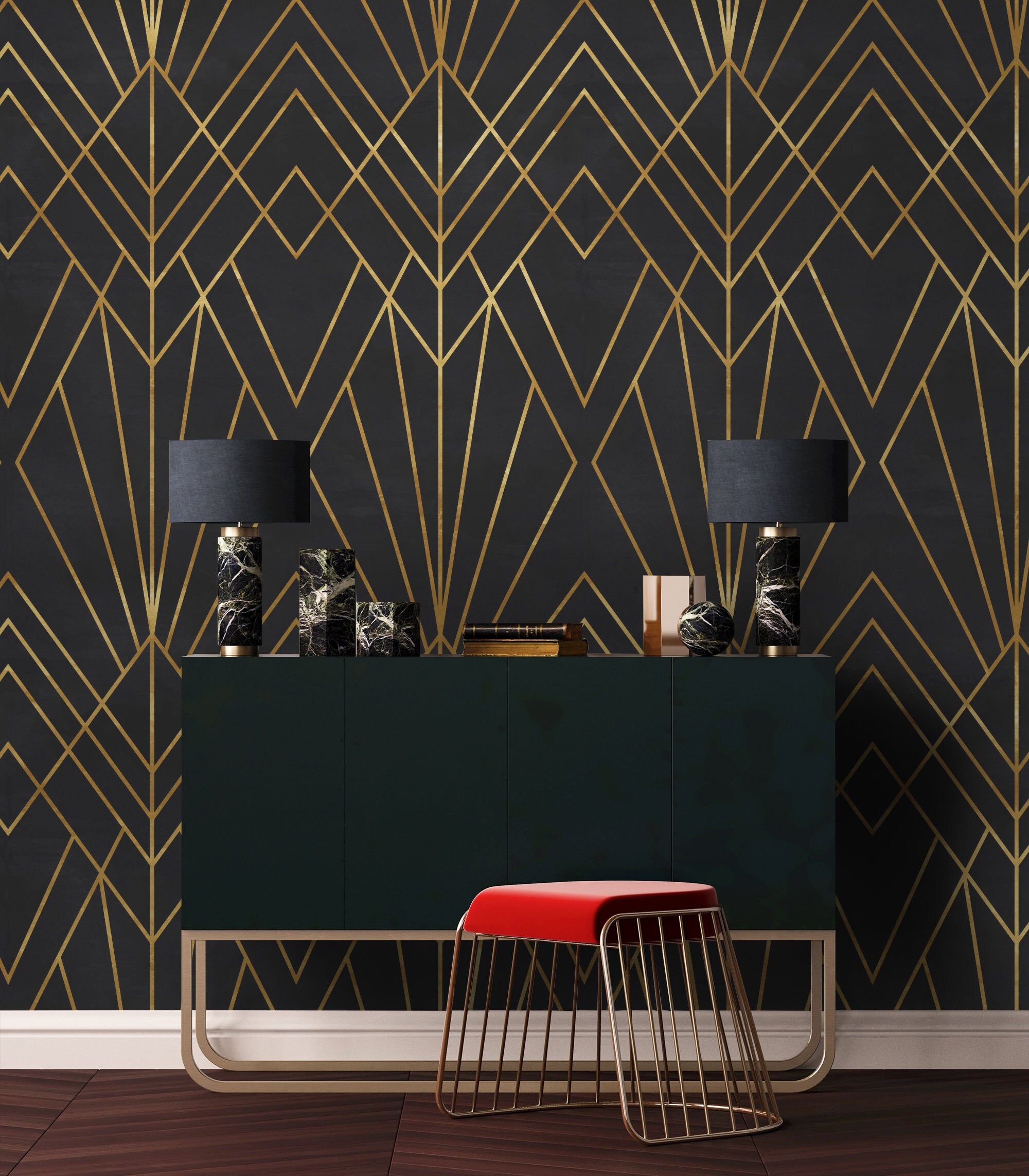 Geometric Wallpaper Peel and Stick Gold Faux Wall Mural Etsy