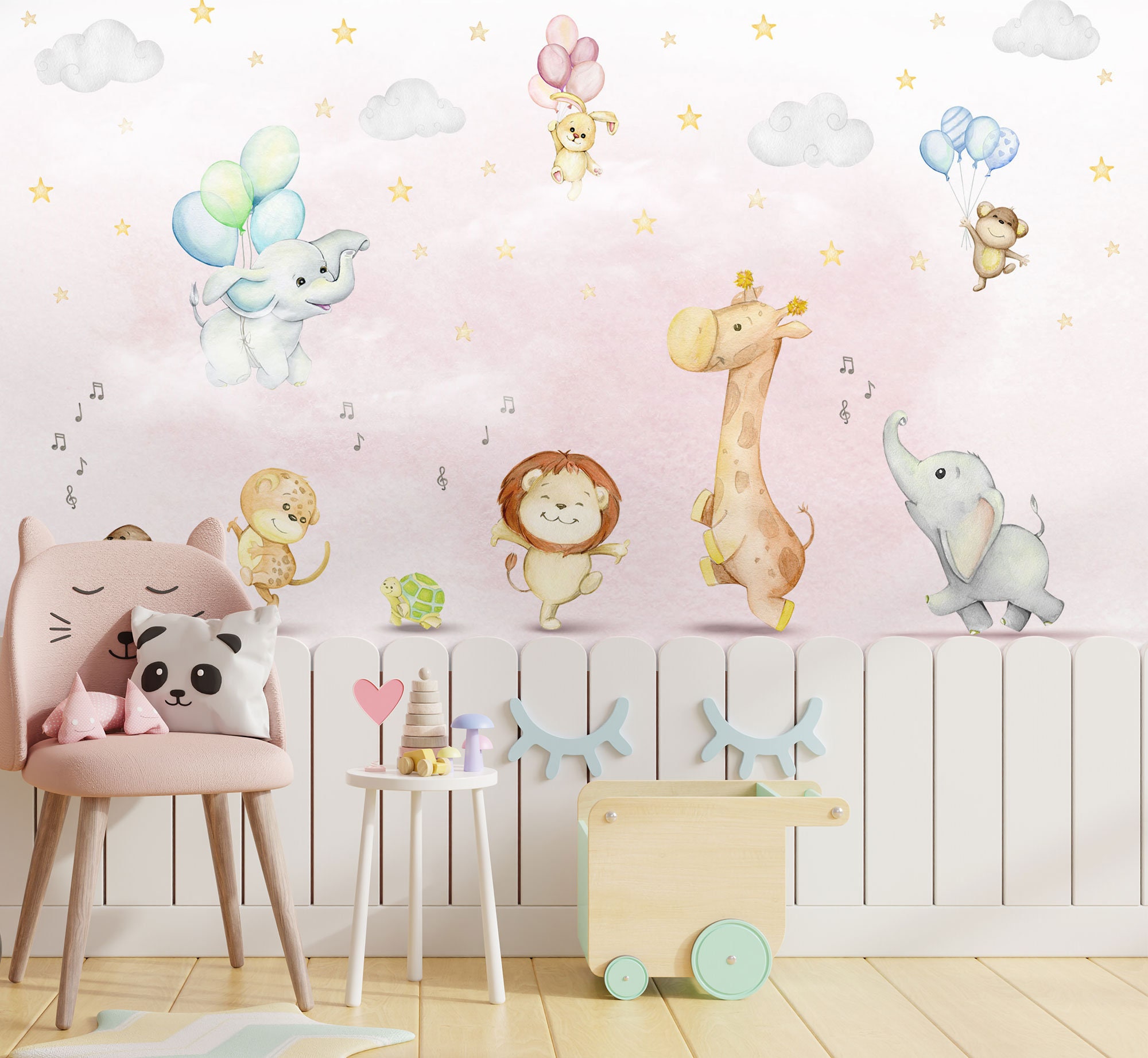 Kids Wallpaper Peel and Stick Cute Safari Animals Dancing Wall Mural - Etsy