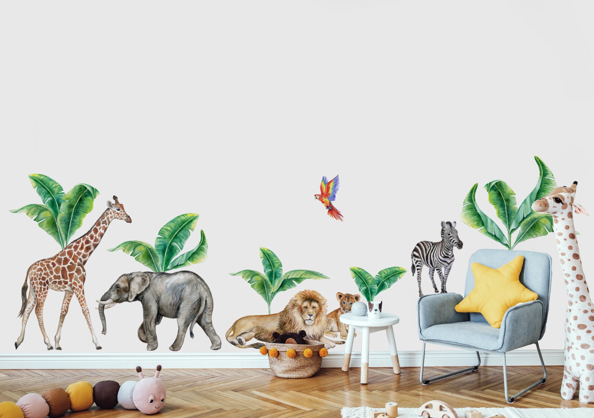 Safari Animals Wall Decal Peel and Stick Colorful Parrot | Etsy